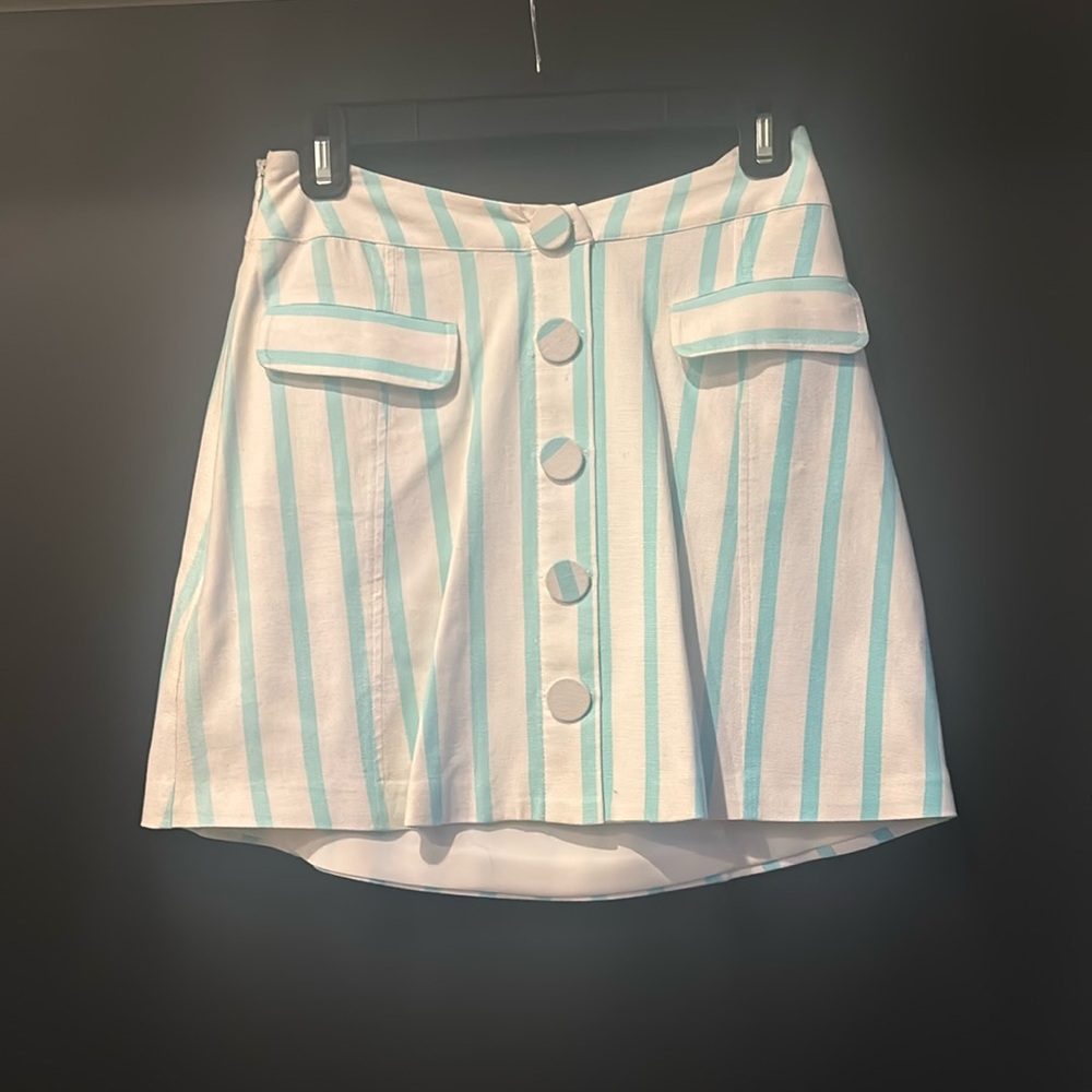 Linen turquoise and white striped mini skirt